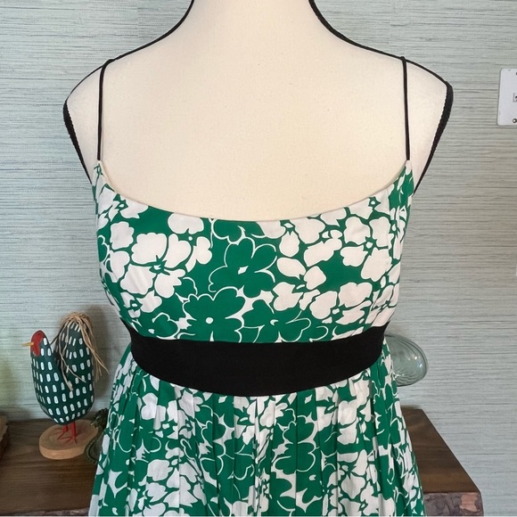 Kathryn Conover Green and White floral Spaghetti Strap Sun Dress Mini Size 6 - Picture 2 of 10